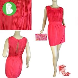 LOEFFLER RANDALL SALMON STRINGED BUST SILK SHEATH DRESS (6)